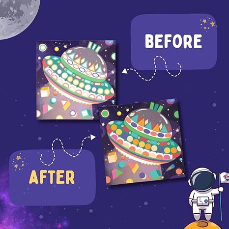 PepPlay Cardboard Shape Sticker Space Theme No Mess Art & Craft Kids Diy Activity Paint By Sticker
