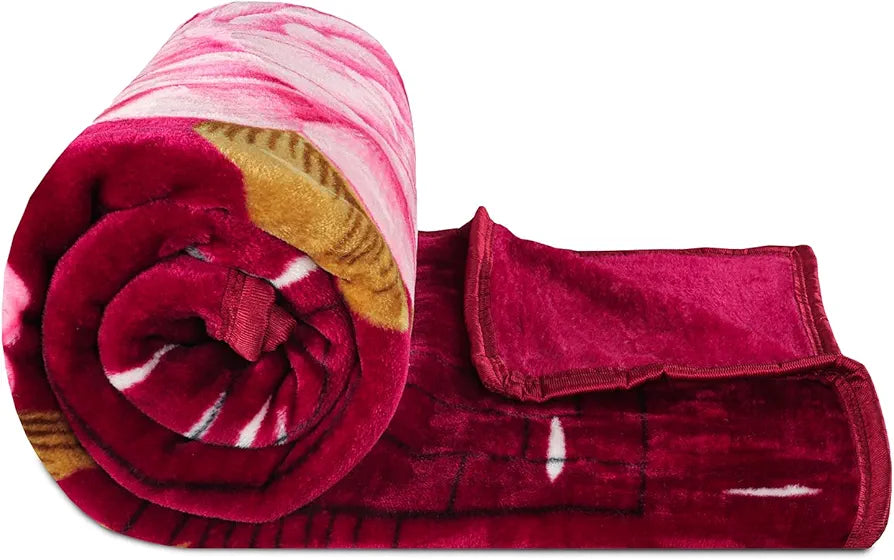 Homekart Premium Super Soft Cloudy Printed Mink Double Bed Blanket for All Season Ultrasoft & Cozy Single Ply Blanket Pink Flower Dark Red