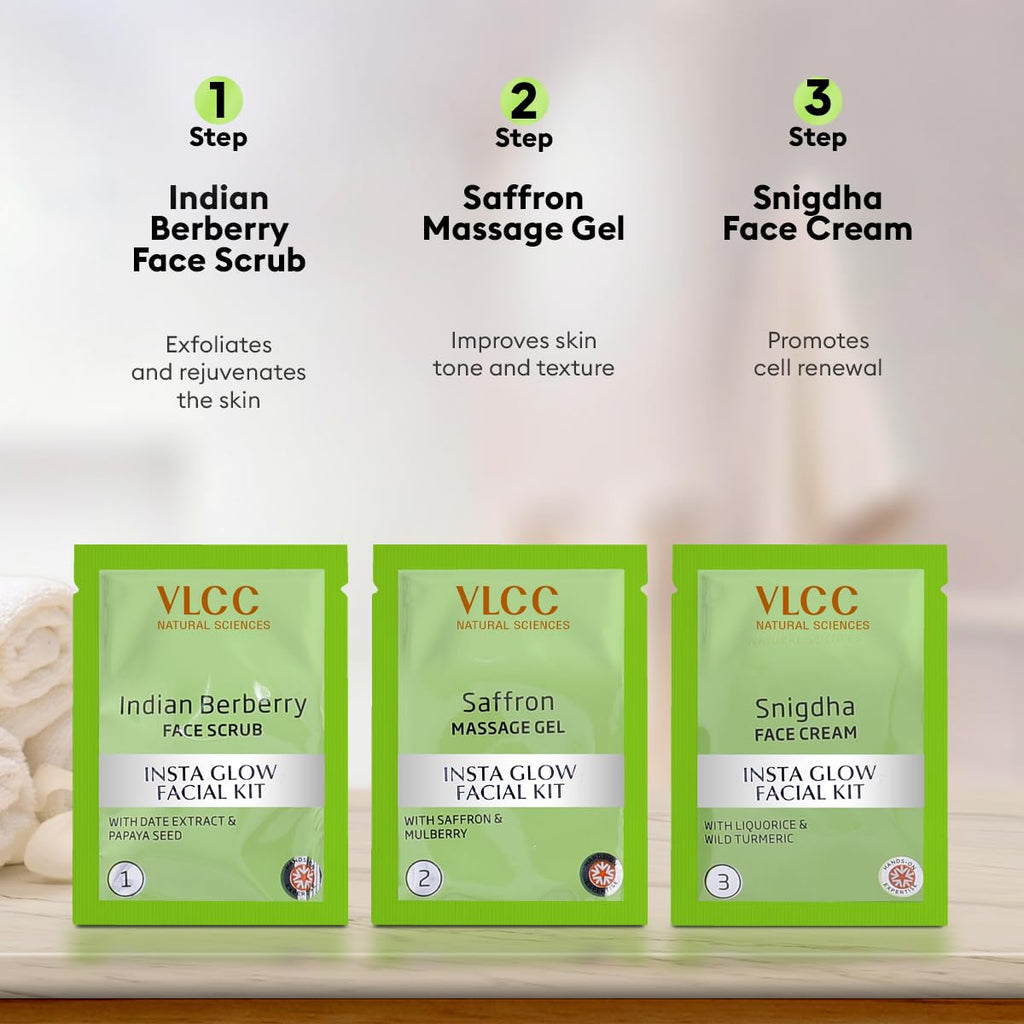 VLCC Salon Series Insta Glow Facial Kit (6 Facials) - 240g + 12ml | Fights Premature Ageing | Youthful Glow Facial Kit with Saffron & Berberry | Anti-Microbial and Complexion Brightening