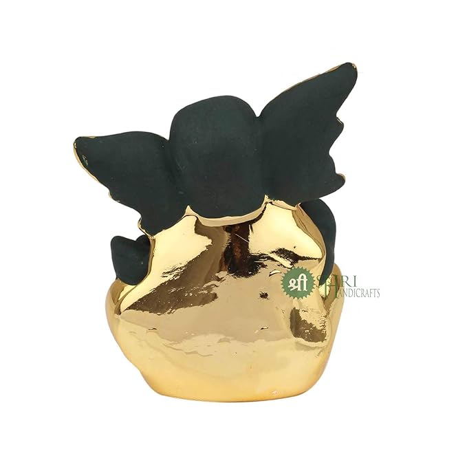 Indicast God Ganpati Gold Plated Ganesha Idol Murti for Car Dashoboard & Home Office Decor