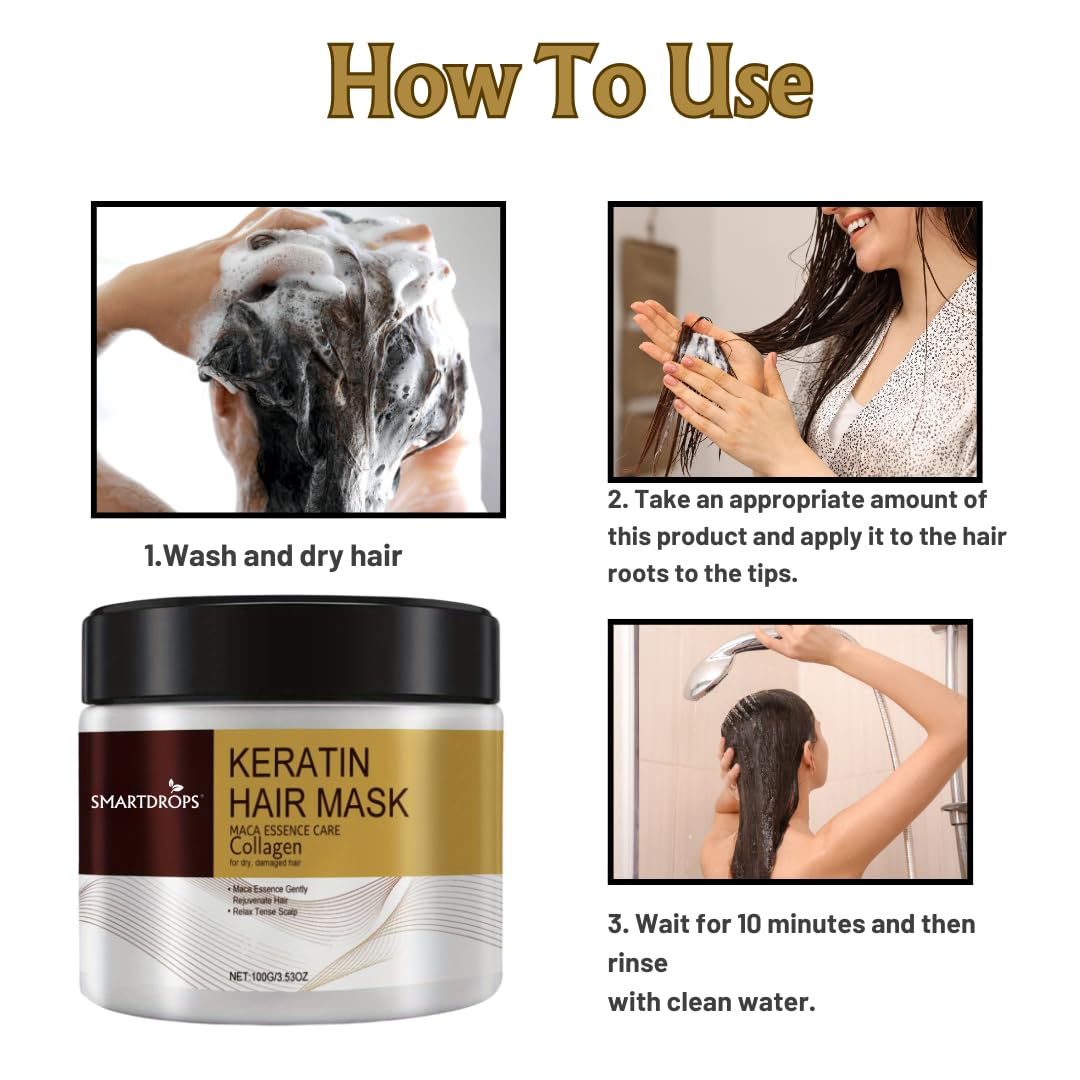 Smartdrops Keratin Hair Mask, Smooth Texture Formula, For All Hair Types, Soft Finish Care, (Pack of 1) (100 g)