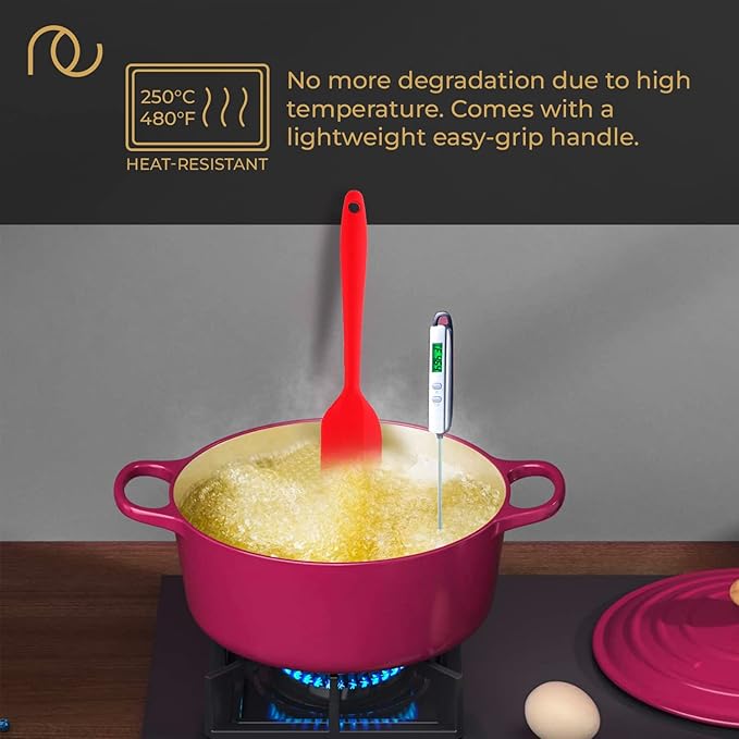 Frenchware Set of 2, Red Oil Brush for Cooking & Non-stick Silicone Spatula Baking & Mixing | Seamless Design