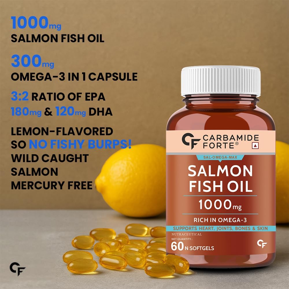 Carbamide Forte Multivitamin Tablet for Men with Probiotics & Salmon Omega 3 fish Oil Capsules | Salmon Fish Oil Omega 3 Capsule 1000mg and Multivitamin Tablets Combo | 60 Tablets + 60 Softgels