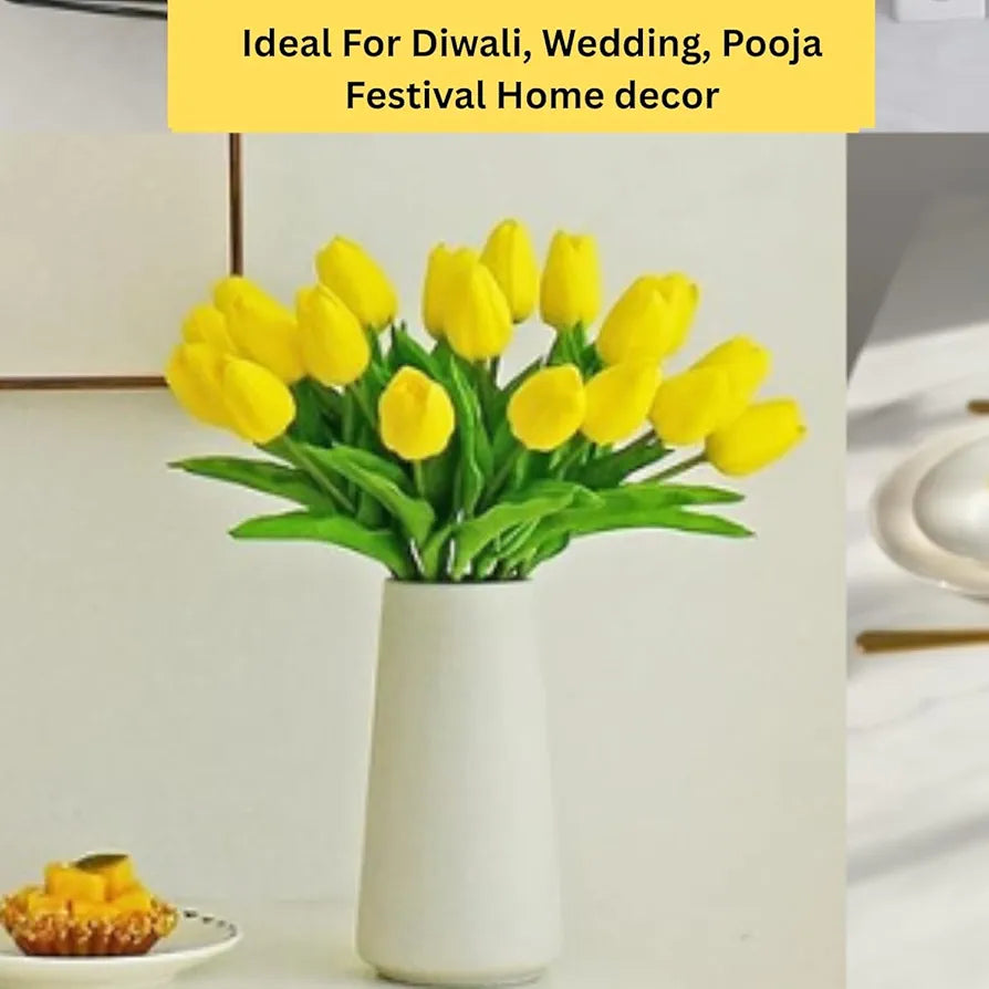 5 Pcs Artificial Tulip Lily Flowers for Vase Home Daisy Yellow Fabric Vase Not Included