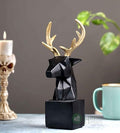 Indicast 8" Inch Resin Statue Deer Head, Geometric Animal Head Sculpture on Base | Black