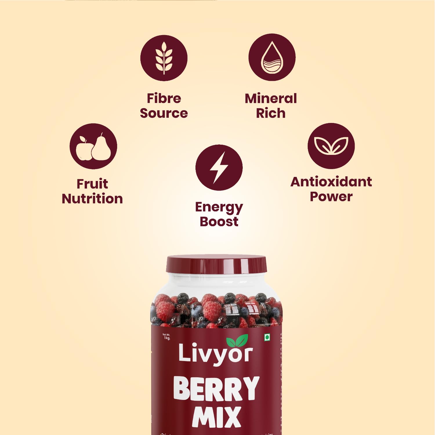 Livyor 5 in 1 Berry Mix for eating - 1kg | Good Source of Fibre | Dried Cranberries | Black Raisins | Cherries | Blueberries | Strawberries | Berry Blast | Berries dry fruits | Berries fresh | Pack of 1