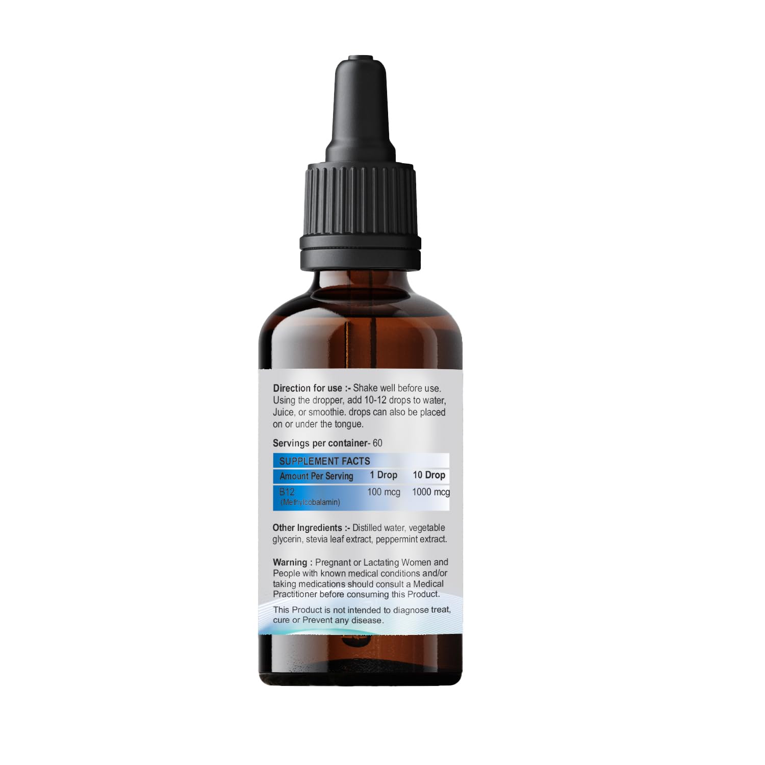 METADROPS Vitamin B12 Liquid Drops - High Potency Sublingual Supplement, 50 ml - Vegan, Gluten-Free, Non-GMO - Boost Energy & Metabolism