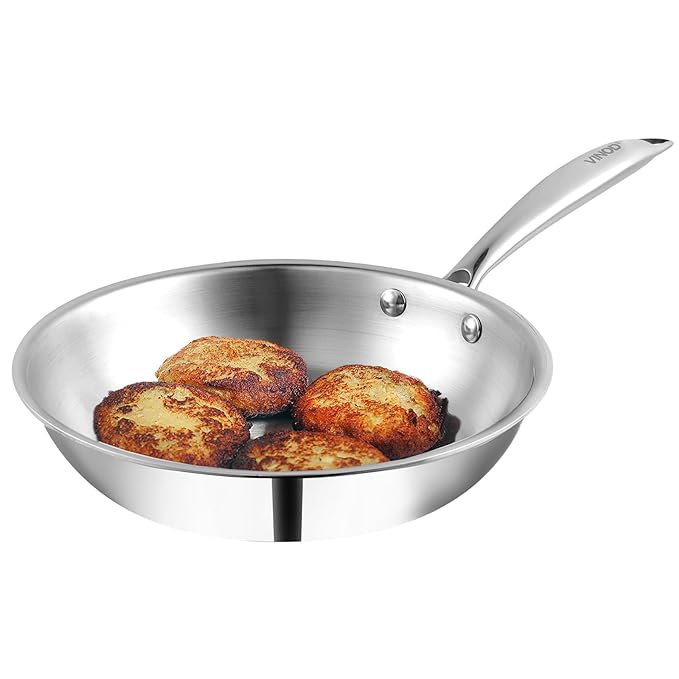 Vinod Platinum Triply Stainless Steel Frypan 24 Cm | 2.5 mm Thick | Steel Pan | Scratch Resistant | Non Toxic