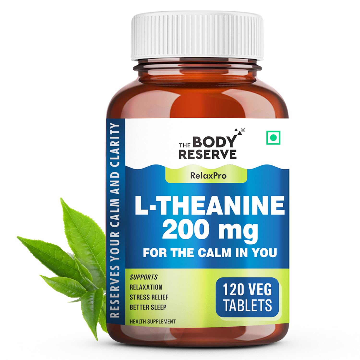 The Body Reserve L-Theanine 200mg 120 Veg Tablets L Theanine Supplements Supports Stress Relief, Reduce Anxiety, Brain Health & Promotes Relaxation