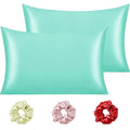 Cloth Fusion Satin Pillow Cover Set of 2 Pillow case with 3 Satin Soft Scrunchies Sea Green