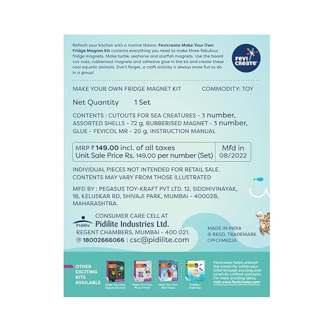 Fevicreate Diy Marine Themed Fridge Magnet Kit Turtles Seahorses and Starfishes Designs Art and Craft Kit for Kids