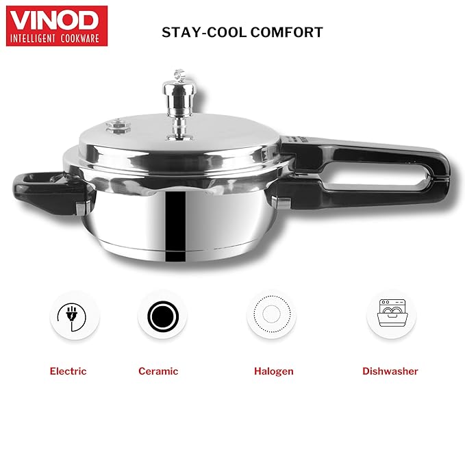 Vinod Stainless Steel Pressure Cooker 2 Litres | Also use as Deep Fry pan | Sandwich Bottom