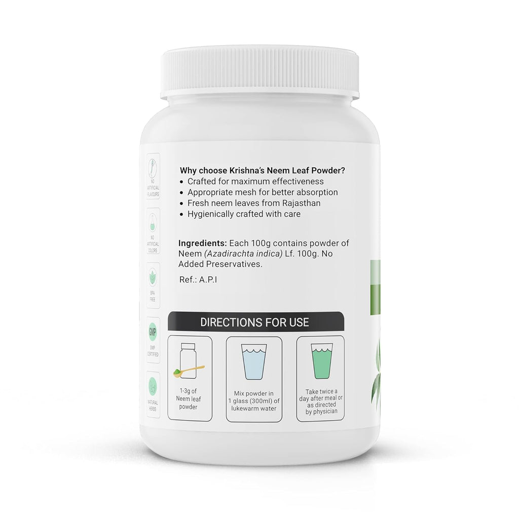 Krishna's Neem Leaf Powder - 100 g | Preservative Free | Natural Powder For Face, Skin & Hair Growth Pack