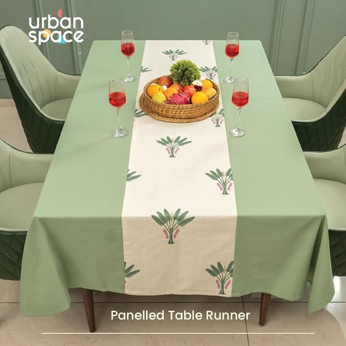 Urban Space Cotton Dining Table Cover for 6 Seater Table Cloth Colour Palm Lagoon Green