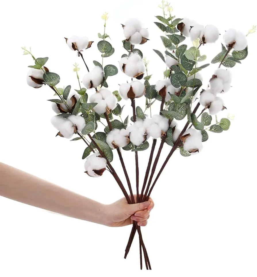 Artificial Fake Plant Flowers Pack of 3 Artificial Cotton Stems