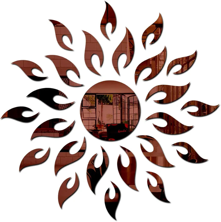 Bikri Kendra Sun Brown with Butterfly 20 Brown Decorative Mirror Stickers for Wall Wall Mirror Stickers 3D Acrylic