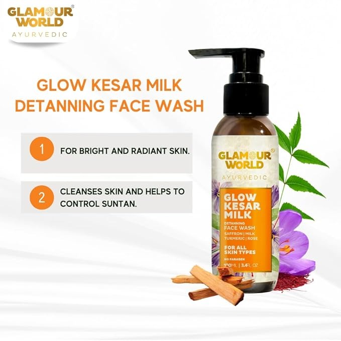 Glamour World Ayurvedic Glow Kesar Milk Face Wash - 100 ml