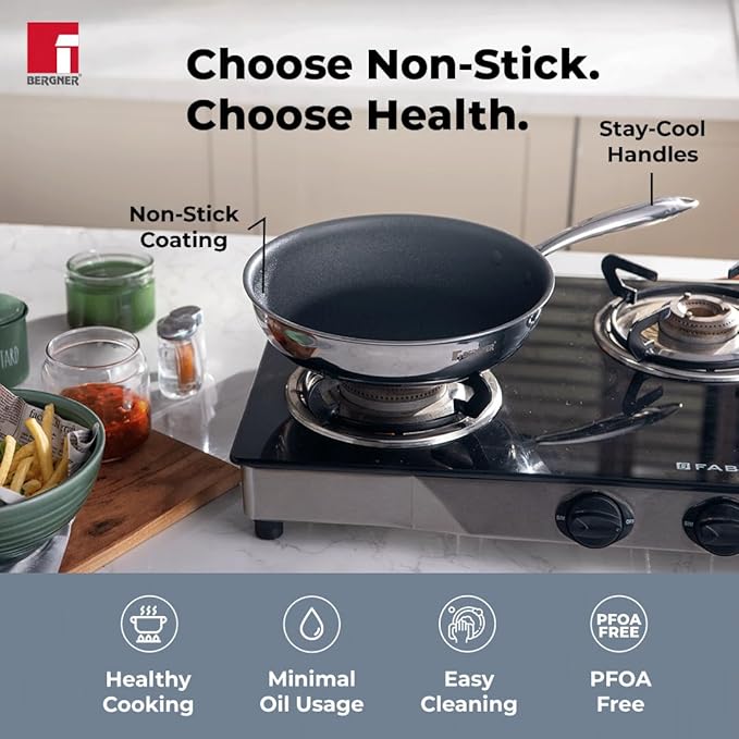 Bergner Hitech-peek Triply Stainless Steel Sautepan | Deep Frypan 24 Cm