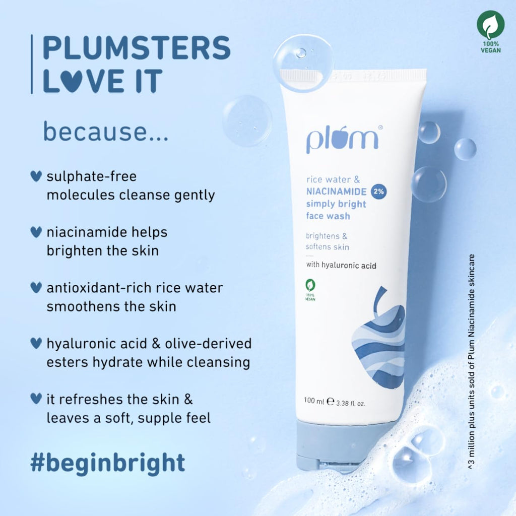 Plum Simply Bright 2% Niacinamide Face Wash With Rice Water Brightens Skin :- 100ml