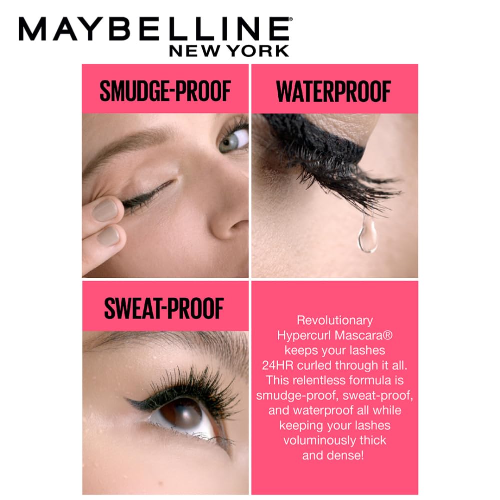 Maybelline New York Mascara, Highly Pigmented Colour, Long-lasting, Waterproof, Hypercurl , Black, 9.2ml