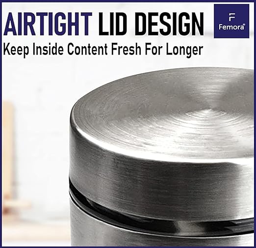 Femora Kitchen Storage Jars Steel Body With See Through Window Jar | 700 Ml | Pack of 4