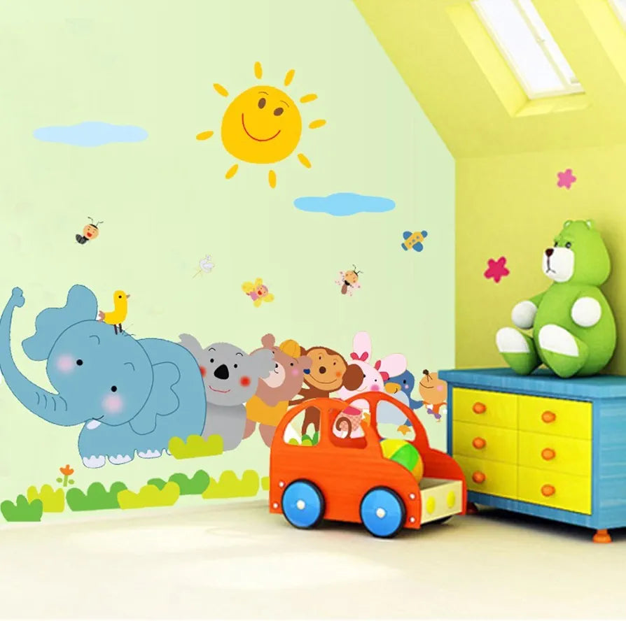 God & God's Jungle Cartoon Cute Animals Wall Sticker Multicolour