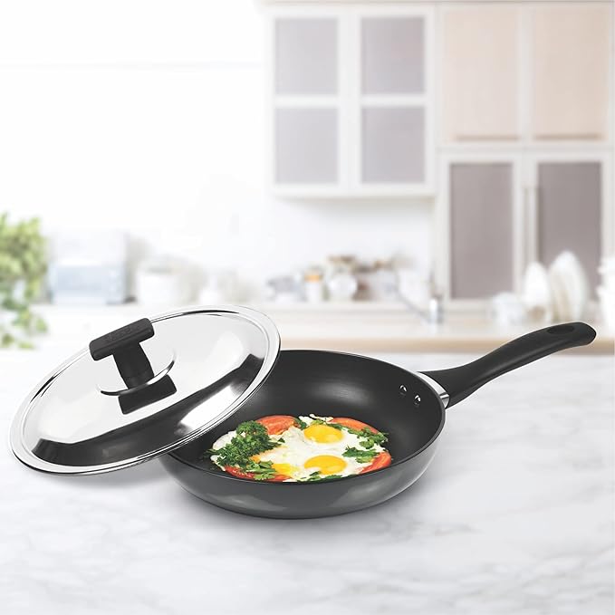 Milton Pro Cook Hard Anodized Fry Pan 22 Cm / 1.4 Litre With Stainless Steel Lid - 1242 gms