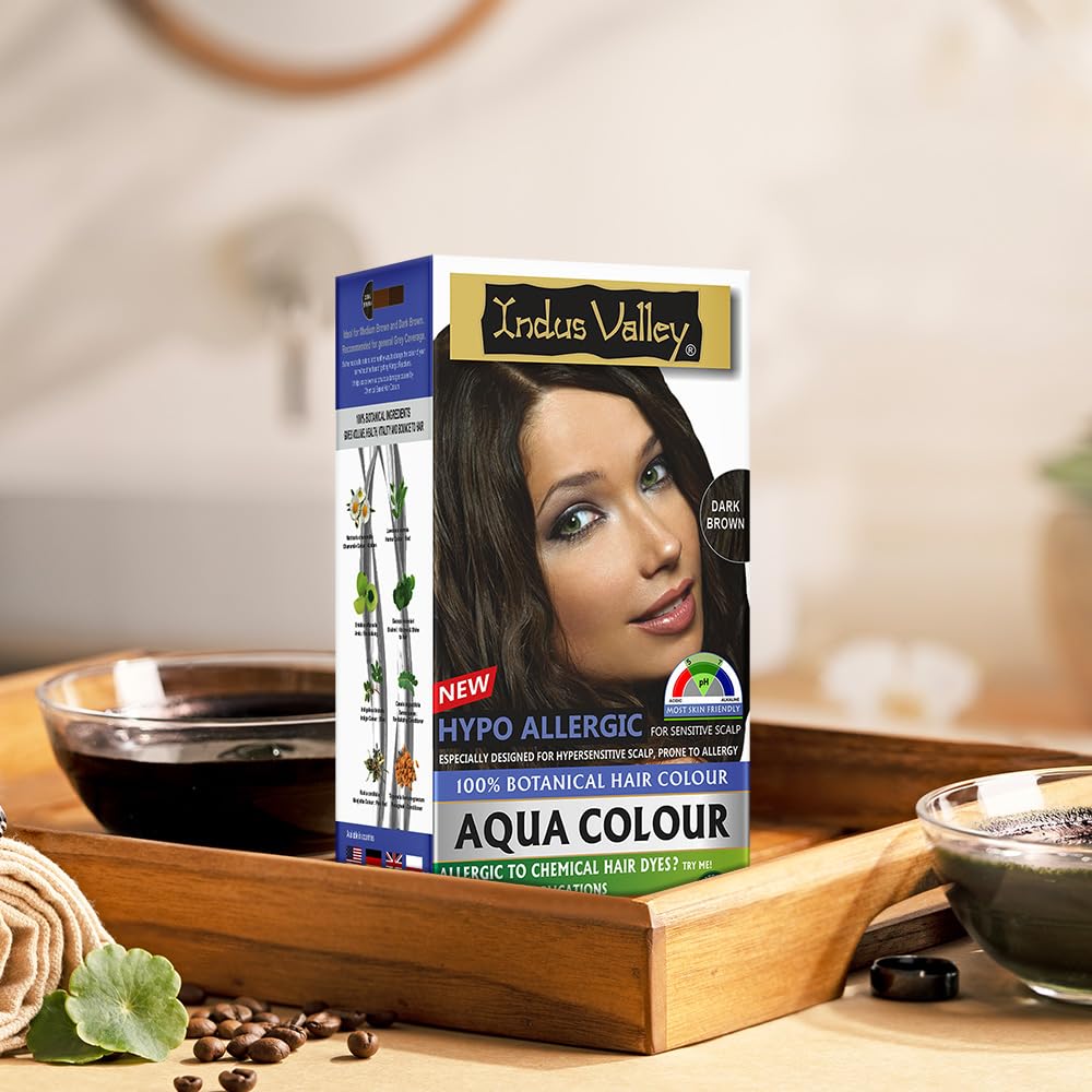 INDUS VALLEY Organic Natural Hypo Allergic Aqua Colour 100% Botanical Hair Colour (Dark Brown, 30ml + 200g)