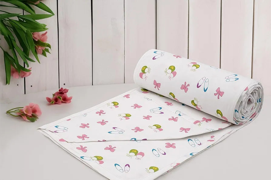 Trance Home Linen 150 GSM Pure Cotton Reversible TC - 200 Dohar Single Bed Size AC Blanket Comforter Colour Pins and Bow Multicolor
