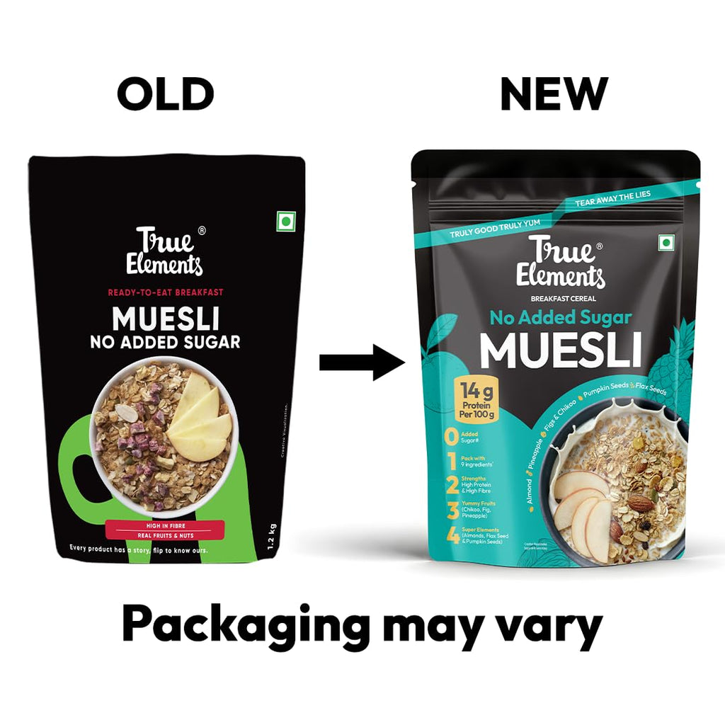 True Elements No Added Sugar Muesli 1kg - Protein muesli -14g protein per 100g | Clean Label Breakfast Cereal | No hidden sugar | Millet Muesli with Jowar | High Fibre