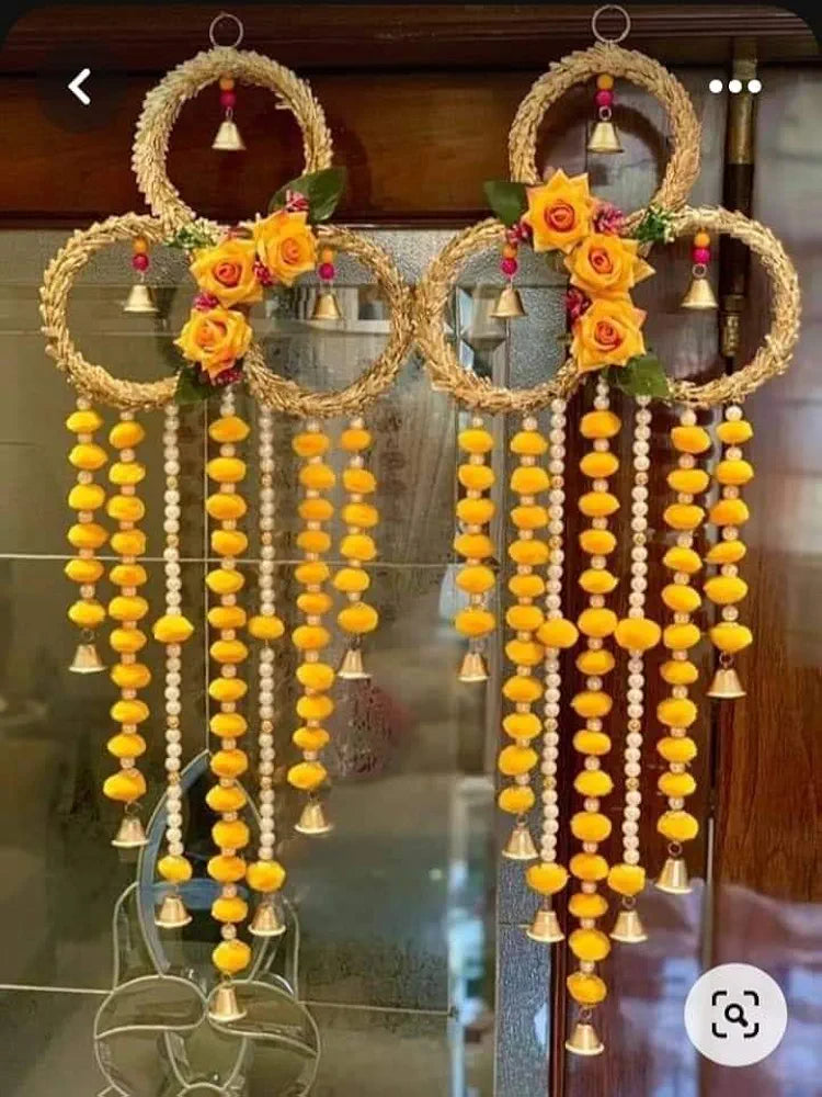 Wall Hangings For Home Decoration Yellow Marigold Flower Plastic Set Of 2 -35CM Style 66