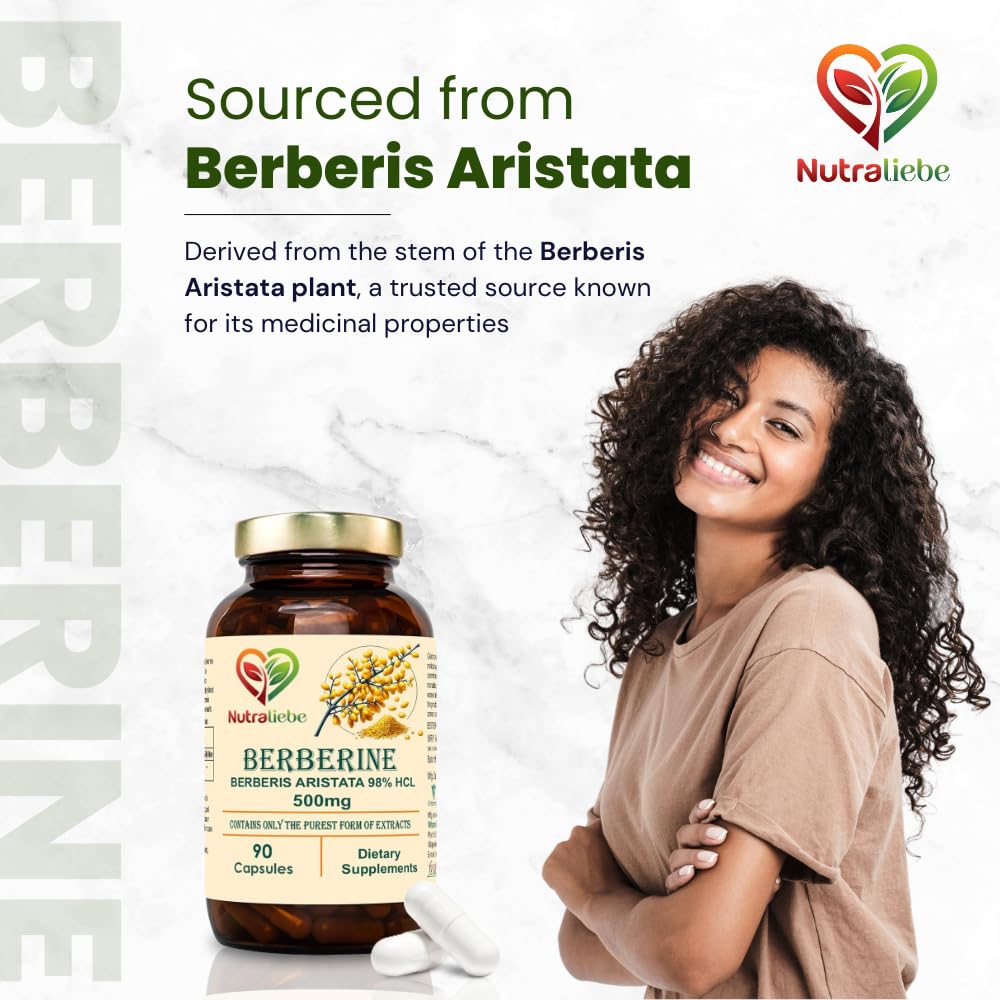 Nutraliebe Berberine Extract 98% from Berberis Aristata Stem - Premium Supplement, Non-GMO, 90 Capsules