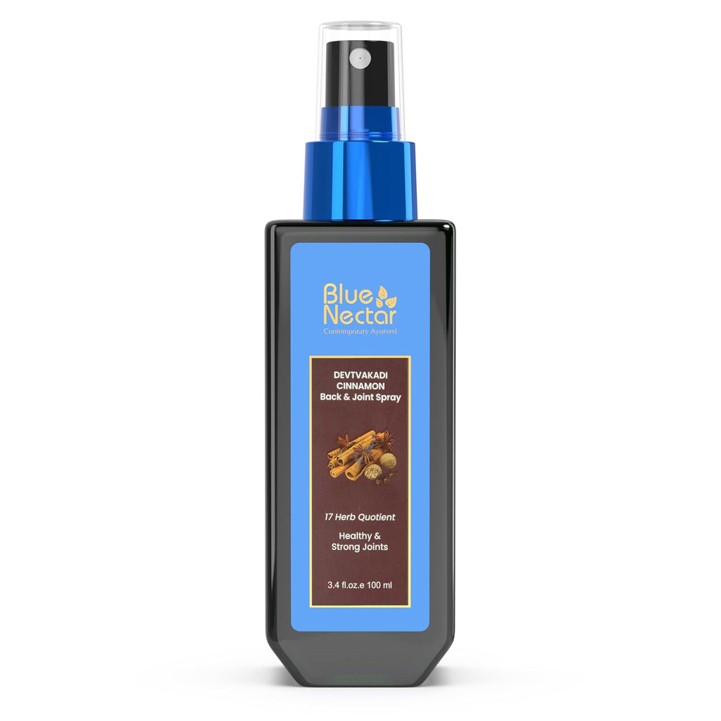 Blue Nectar Pain Relief Spray with Clove & Cinnamon | Ayurvedic Formula for Quick Relief from Back Pain, Knee Pain, Leg Pain & Sports Injuries (17 Herbs, 100ml)