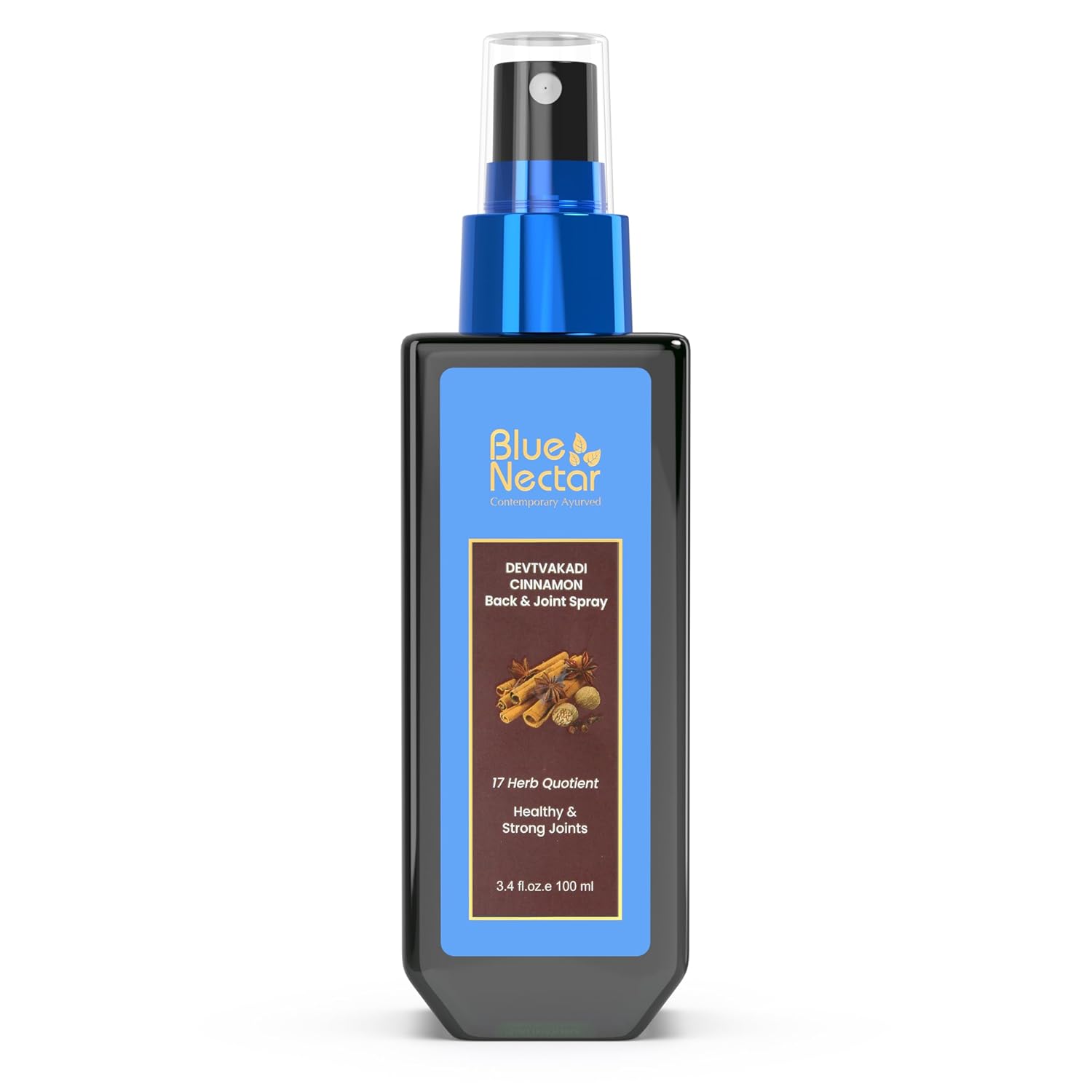 Blue Nectar Pain Relief Spray with Clove & Cinnamon | Ayurvedic Formula for Quick Relief from Back Pain, Knee Pain, Leg Pain & Sports Injuries (17 Herbs, 100ml)
