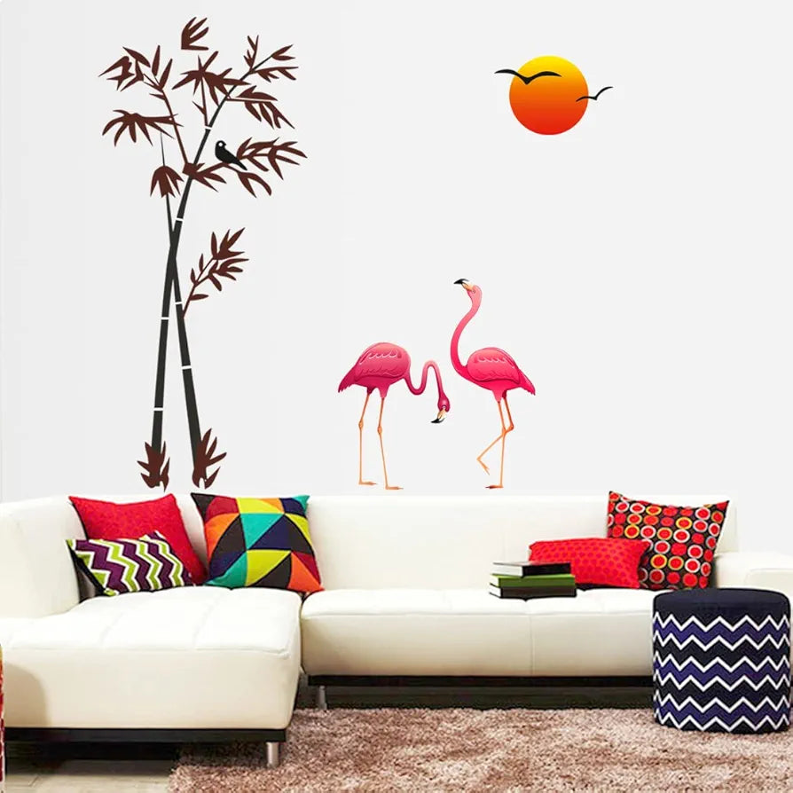 Rangoli New Modern Art Pink Swans in Nature Large Wall Stickers Size-50cm*70cm