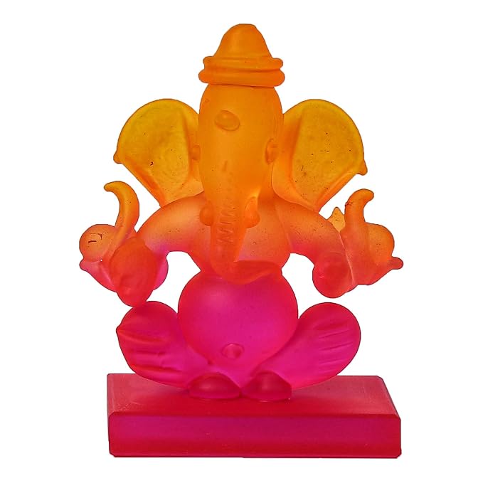Ecraftindia Pink and Orange Double Sided Crystal Car Ganesha Showpiece