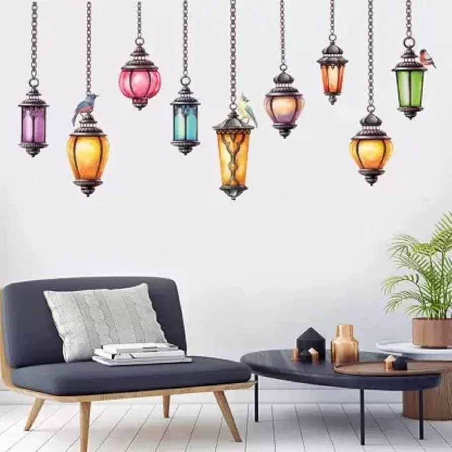 Rangoli Vinyl New Modern Art Beautiful Multicolor Light Lamps Large Wall Sticker Size 105Cm*105Cm-Self-Adhesive