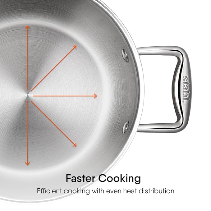 Stahl Artisan Triply Stainless Steel Sauce Pot/ Casserole With  Glass Lid | Induction Pot | Briyani Pot/ Handi | 2 L | 18 Cm
