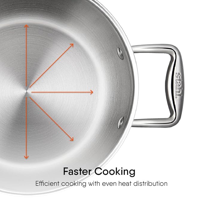 Stahl Triply Stainless Steel Casserole With Glass Lid | Artisan 4122 | 22 Cm | 3.8 Liters