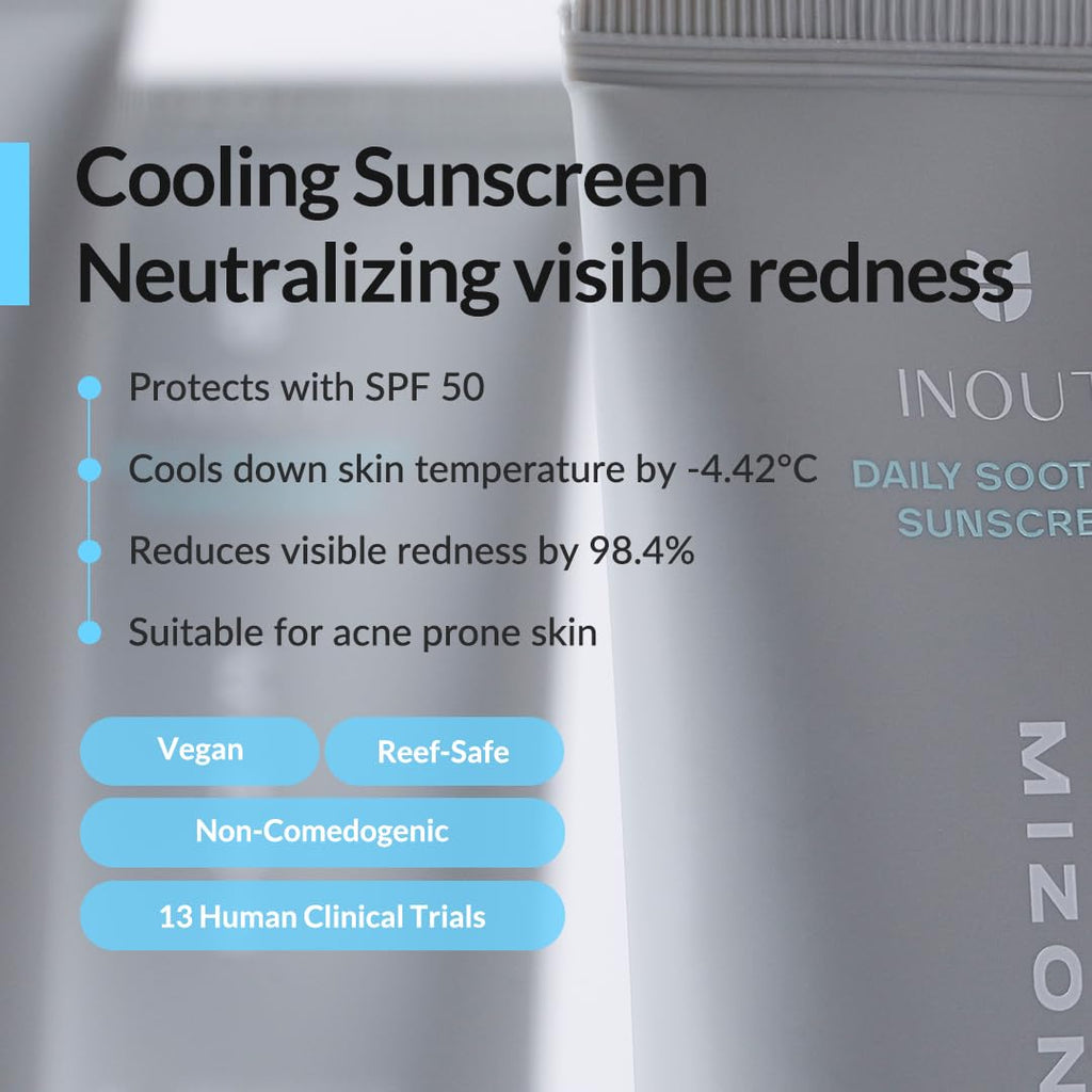 Mizon Inout Daily Soothing Sunscreen Spf50+ Pa++++ | Moisturizing - No White Cast - Suitable for Acne-Prone Skin - Reduces Redness - Cools down skin temp - 50 ml