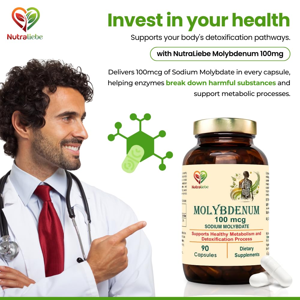 Nutraliebe Molybdenum - Sodium Molybdate 100mcg, Supports Enzyme Function and Detoxification, 90 Capsules