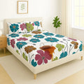 Homekart Waterproof Fitted Bedsheet for King Leakproof Skin-Friendly Elastic Bed Sheet with 2 Pillow Covers White & Blue
