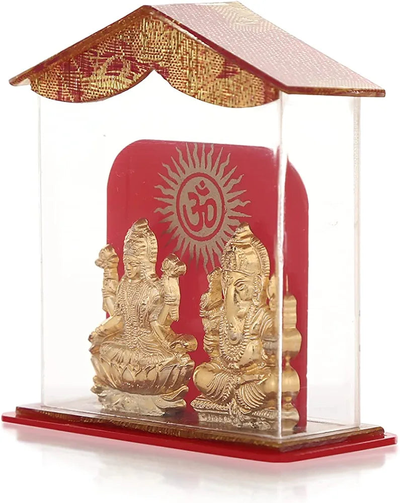 Golden Goddess Maa Laxmi & Ganesh Acrylic Gold Polish Idol Status Murti Hindu God Ganpathi & Goddess Laxmi
