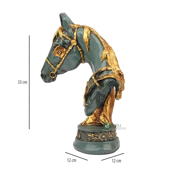 Indicast 12" Inch Handmade Horse Head Statue Stone Finish Animal Figurines Gifts Antique Design | Green