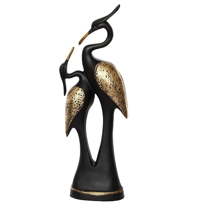 Ecraftindia Resin Golden and Black Kissing Swan Couple Statues Love Birds Figurines Decorative Showpieces