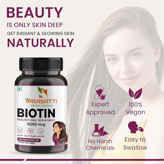 Prasatti Herbal Organic Plant Based Biotin - 90 Veg Caps