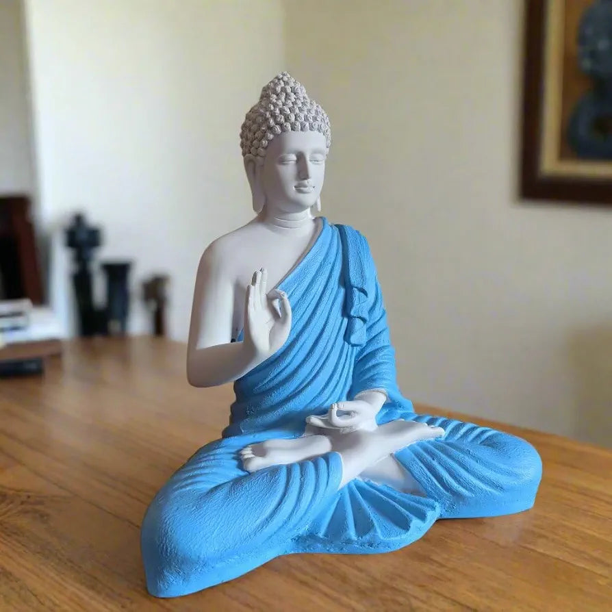 Alila Big Size Meditating Buddha Idol Statue Showpiece For Home Garden Living Room 14 Inches 35Cm 1 Feet, Blue