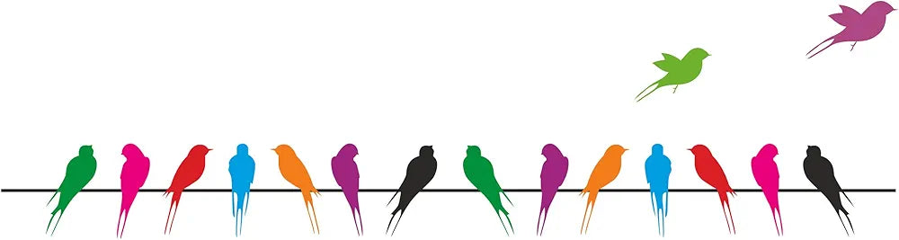Decals Design Colourful Birds with Long Tail on Wire Wall Sticker