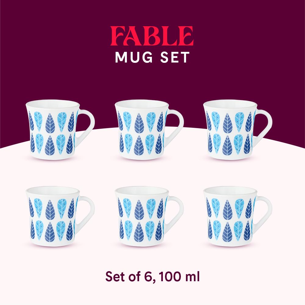 Larah by Borosil Crysta Series Fable Opalware Mug | Set of 6 Tea/coffee Mugs | 100 Ml Each