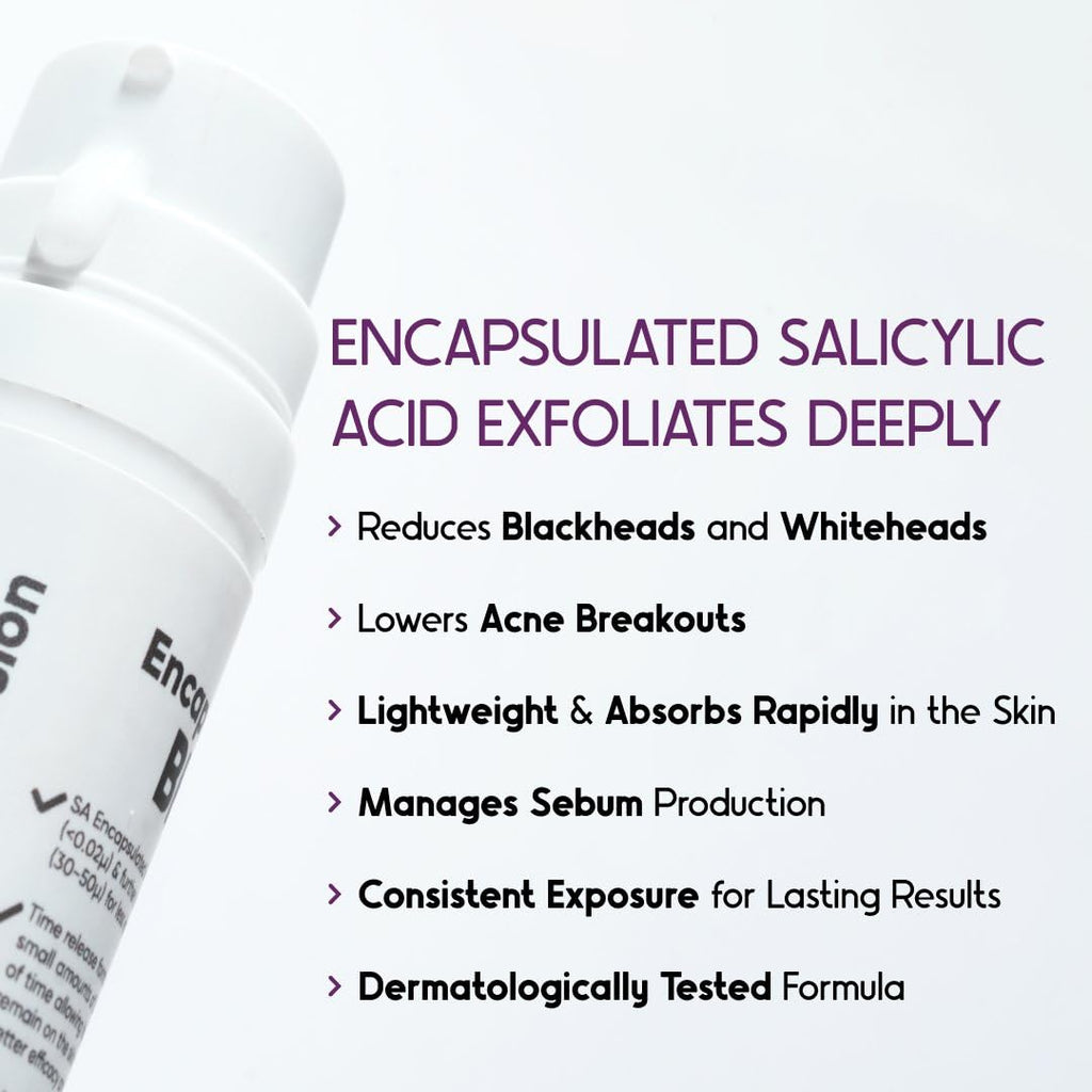 Cos-IQ BHA-2% Encapsulated Salicylic Acid Emulsion Face Serum for Sensitive Skin | Face Exfoliator for Blackheads, Whiteheads, Acne & Open Pores | Reduces Breakouts | For Women & Men | 30ml